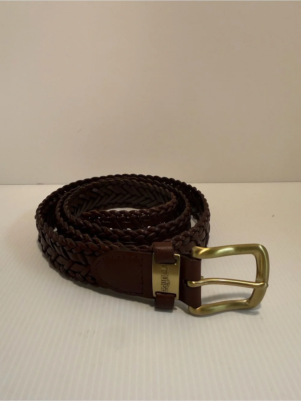 Vintage Nautica Brown Braided Leather Belt Sz 42